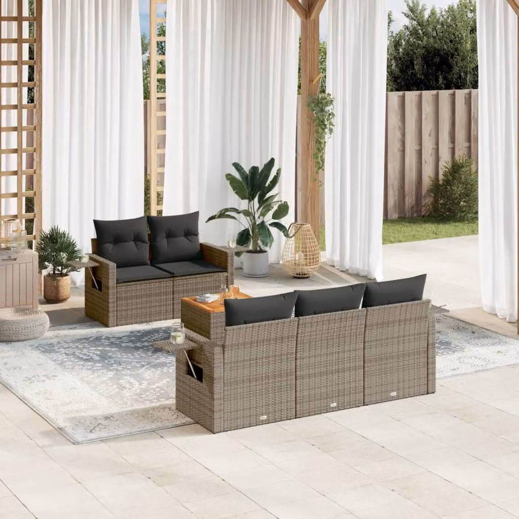 Set Divano da Giardino vidaXL 6 pz in Polyrattan Grigio con Cuscini e Tavolino – 1