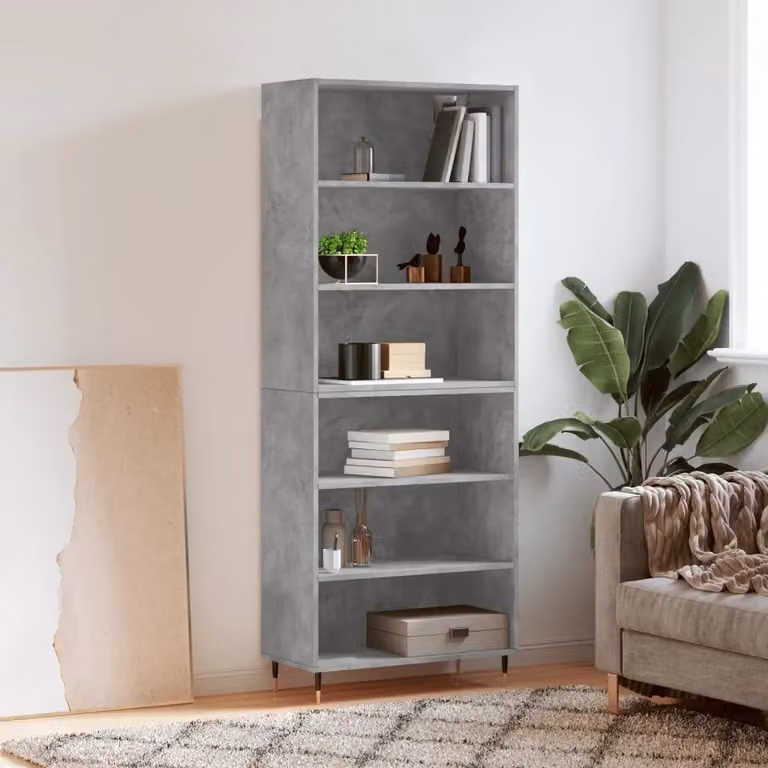 Credenza moderna vidaXL in legno e metallo, Grigio, L: 69,5 cm, P: 32,5 cm, H: 180 cm