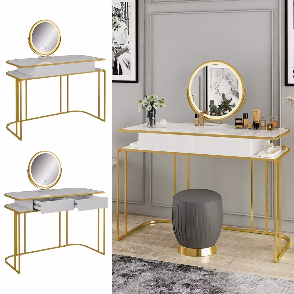 Tavolo da toilette Tiara Vicco Bianco e Oro con finitura lucida L: 110 cm – 2