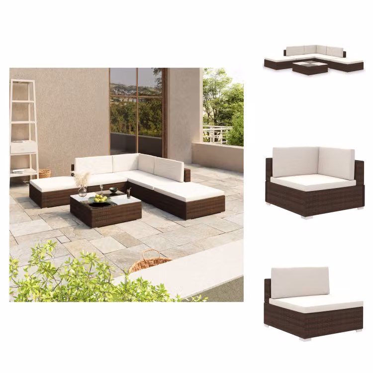 vidaXL Set di 6 pezzi da giardino con cuscini in rattan marrone - Set di mobili da giardino