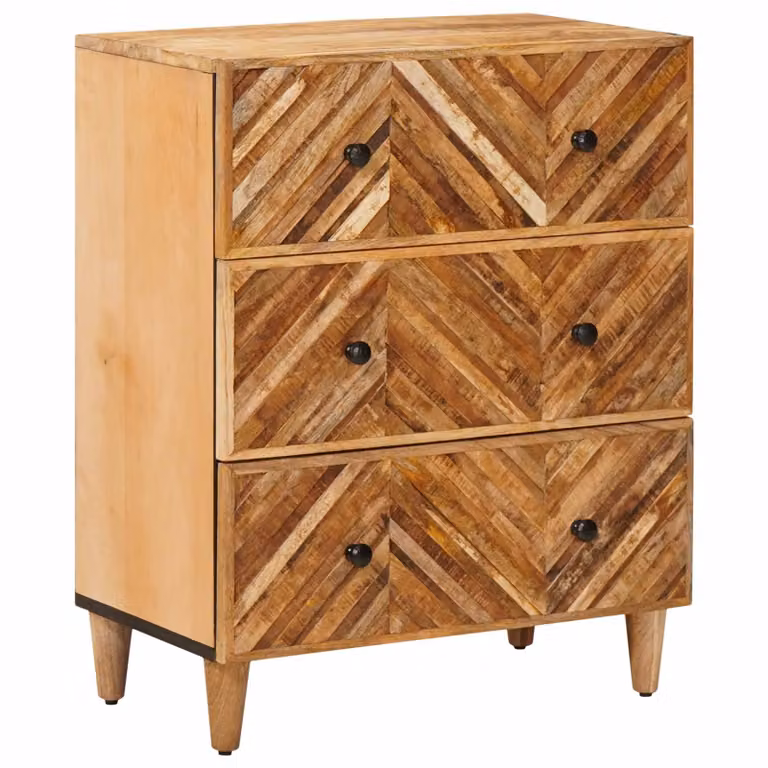 Armadio da soggiorno vidaXL in legno di mango marrone con ripiani interni e ante e cassetti L: 60 cm, P: 33,5 cm, H: 75 cm