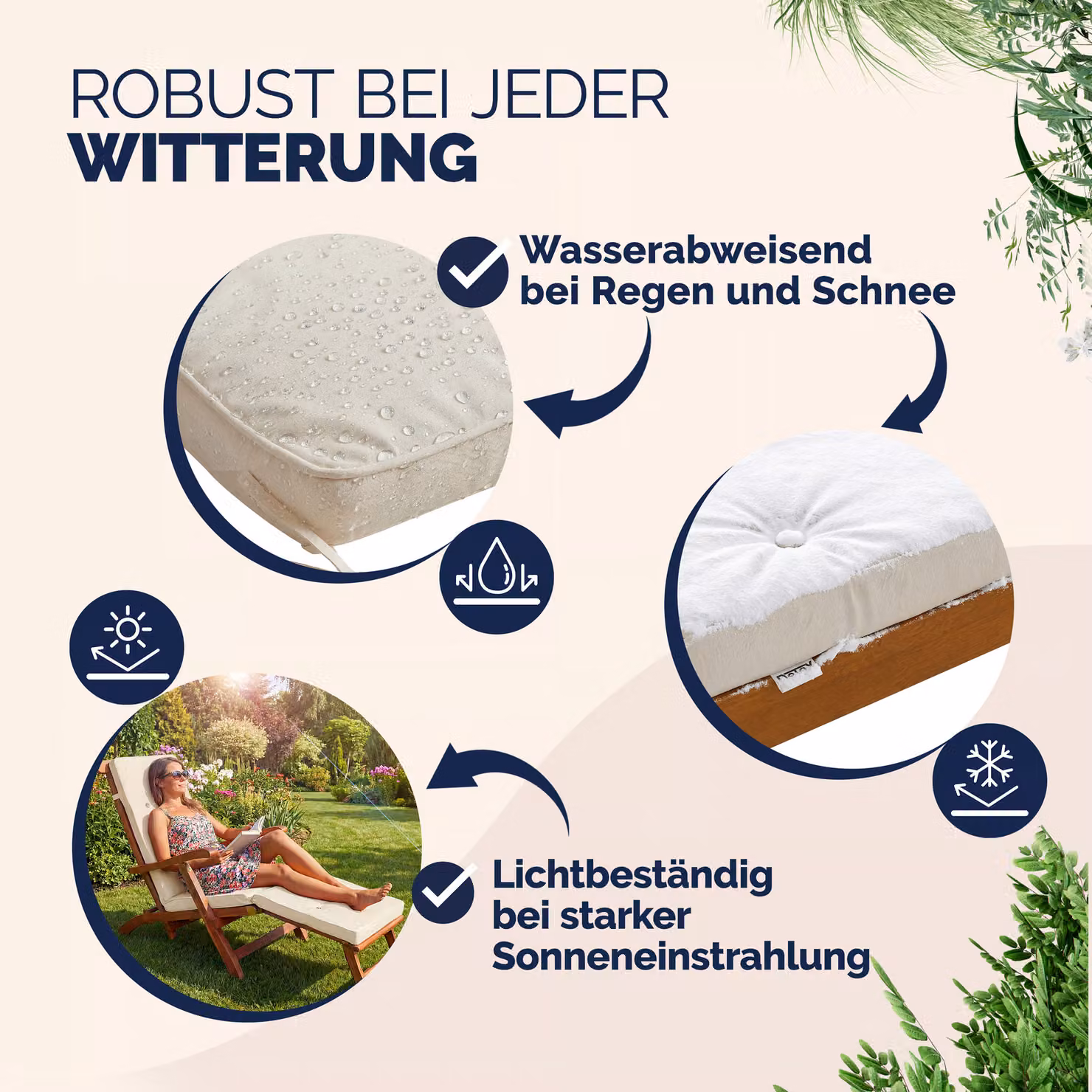 Materassino per sdraio beige in poliestere idrorepellente con tecnologia Detex® L: 184,5 cm – 3