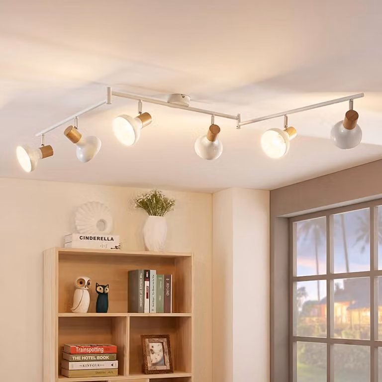 Lindby Fridolin fatto da soffitto, 160 cm, a 6 luci, bianco, metallo Lindby, dimmerabile, Bianco / Opale, Cucina, Metallo, Moderno, Faretto