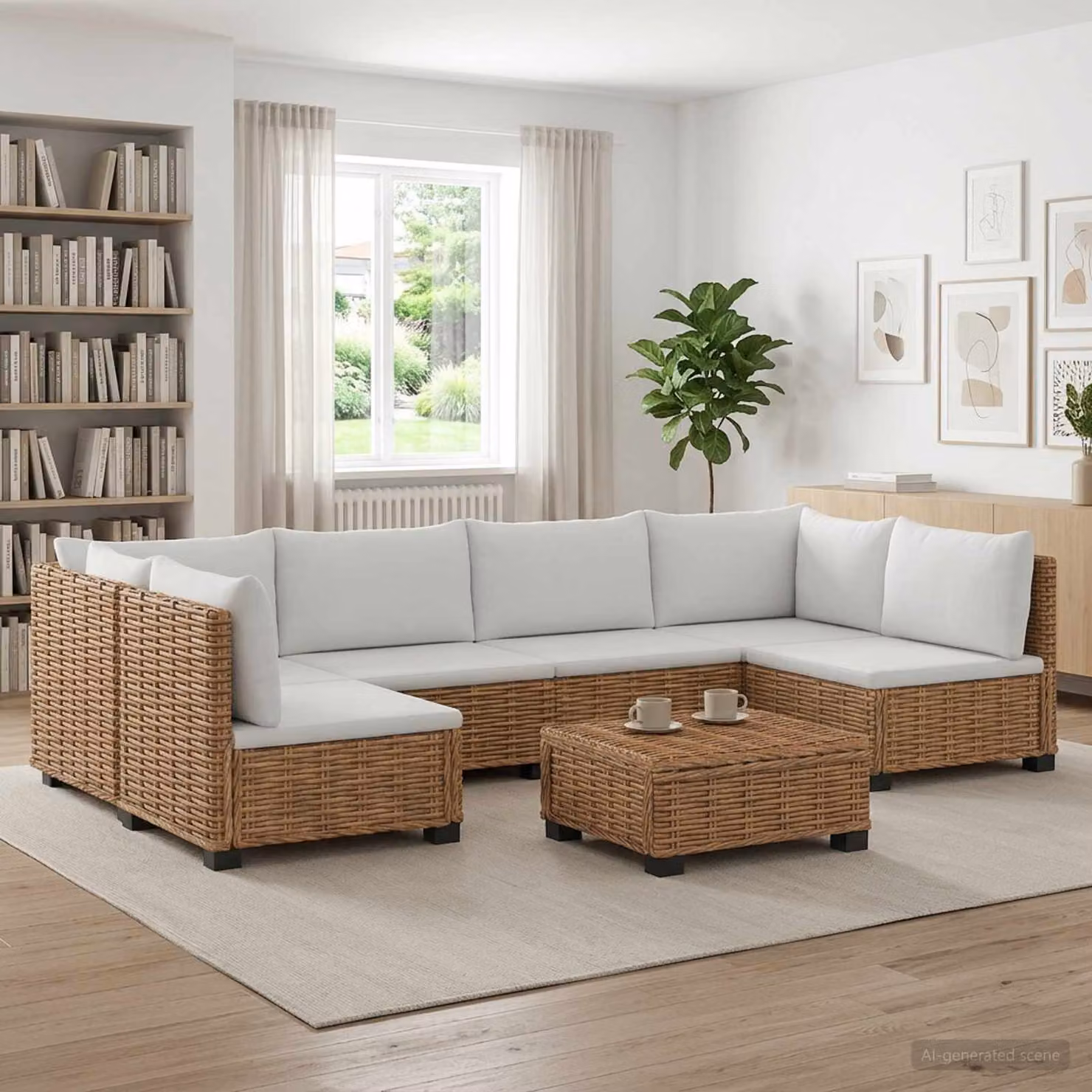 Set Lounge da Giardino vidaXL GENDT in Polyrattan con Cuscini, 7 Pezzi, Rattan Naturale