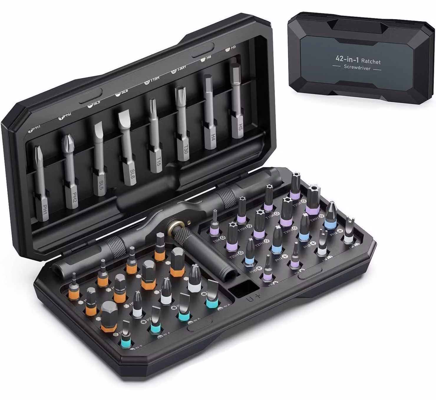 Set di chiavi a cricchetto magnetiche 42-in-1 con manico removibile, colore nero