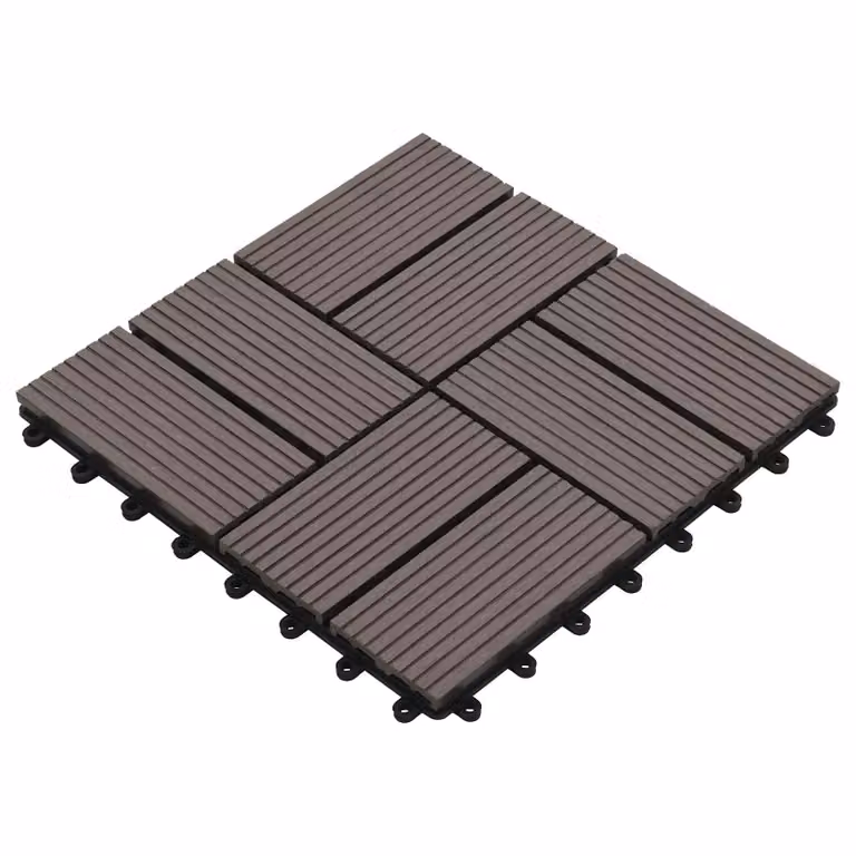 Set di 11 piastrelle per decking vidaXL in WPC marrone scuro, L/P: 30 x 30 cm