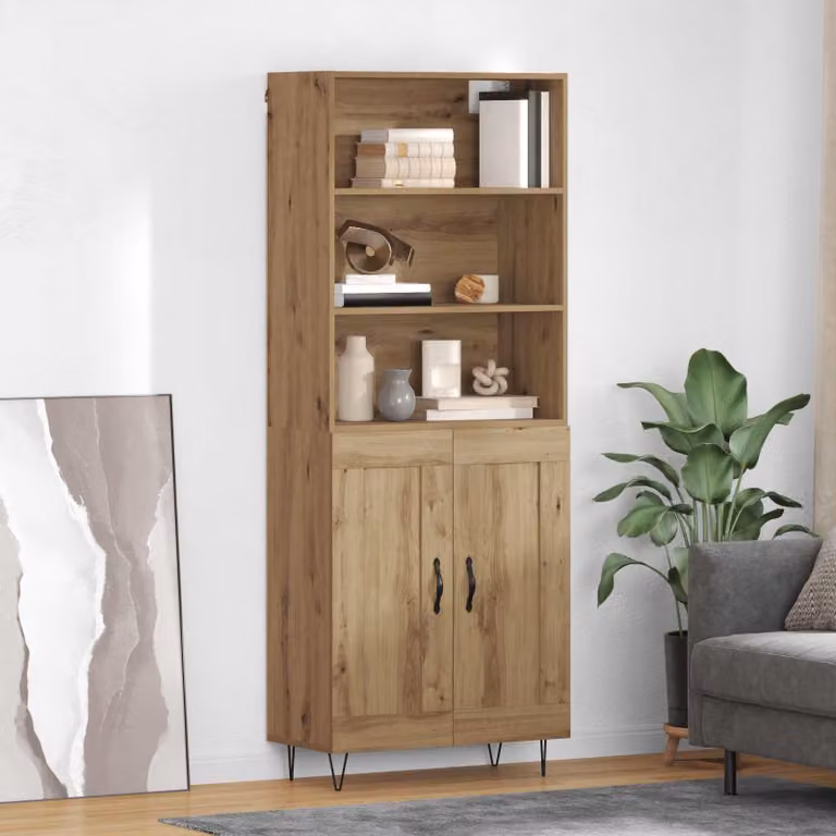vidaXL Mobiletti alti, 2 pezzi, effetto legno artigianale "Quercia", 69,5 x 34 x 180 cm