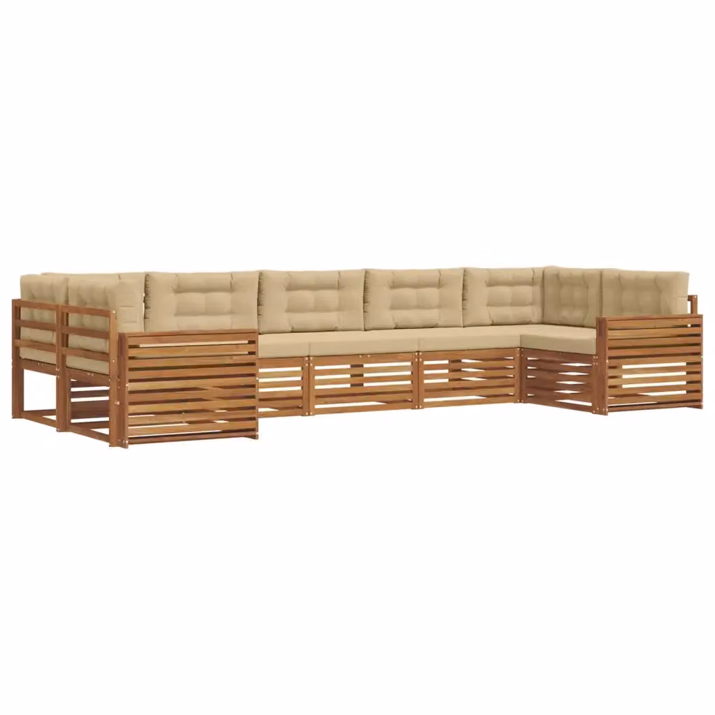 Set di divani da esterno a L vidaXL in legno di acacia con cuscini, Beige e Marrone – 2