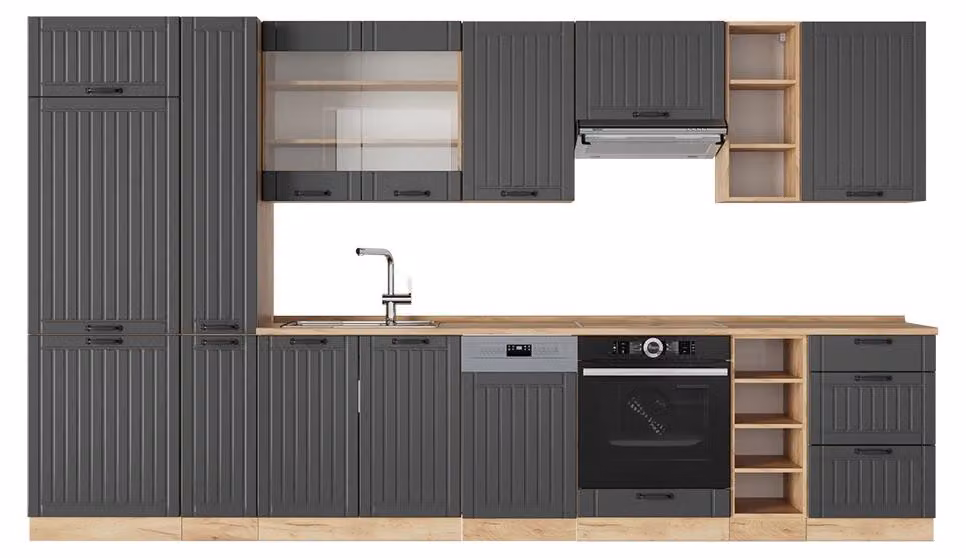 Cucina componibile Vicco Fame-Line Grigio scuro 355 cm , PL Rovere, Model 57013