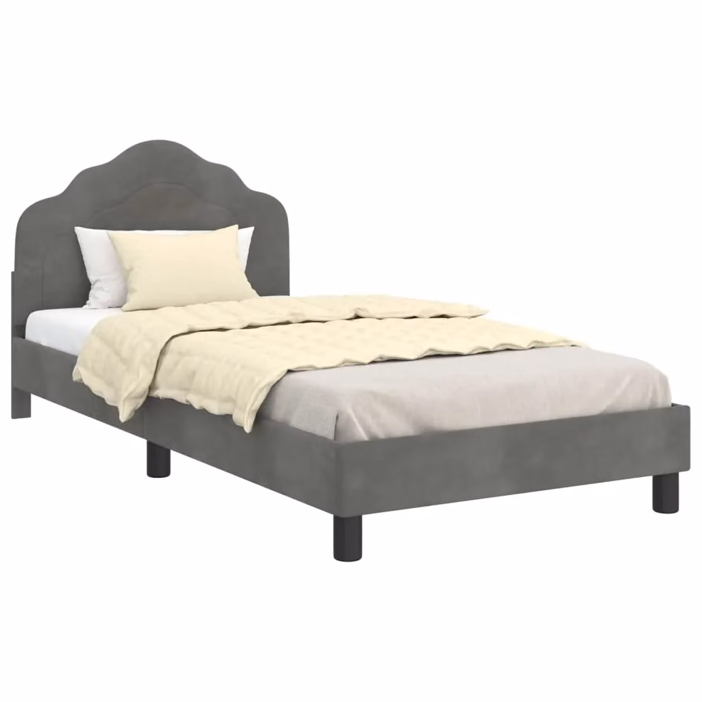 Struttura letto per bambini con testata e giroletto in tessuto velvet Grigio, L/P/H: 90 x 200 x 85 cm – 2