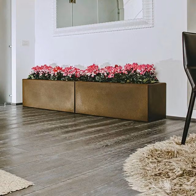 Vaso fioriera rettangolare in resina TEKCNOPLAST colore bronzo mod. Matera L: 100 cm, P: 40 cm, H: 32 cm