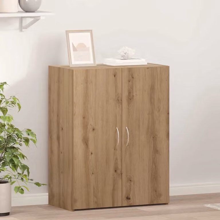Mobile per ufficio vidaXL in rovere moderno con ante a battente e ripiani regolabili, marrone, L: 70 cm, P: 32 cm, H: 77,5 cm