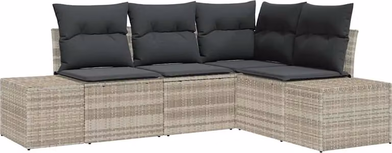 Set Divano da Giardino 4 pcs Grigio chiaro polyrattan