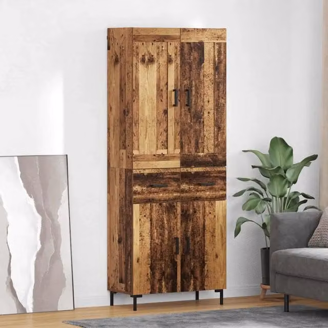 Set di 2 credenze moderne vidaXL in legno e metallo marrone con ante a battente e ripiani interni L: 69,5 cm, P: 34 cm, H: 180 cm – 1