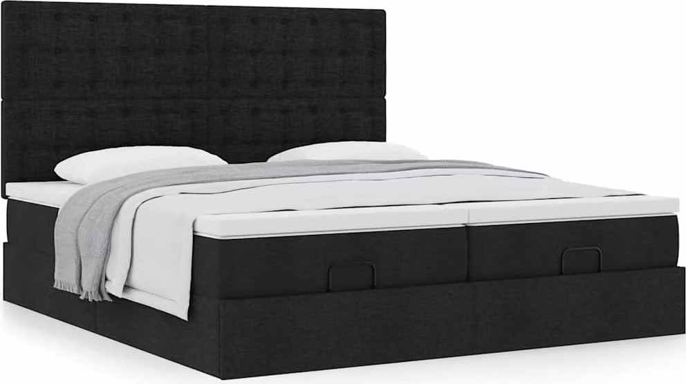 Struttura Letto Pouf con Materassi Nero 160x200 cm in Tessuto