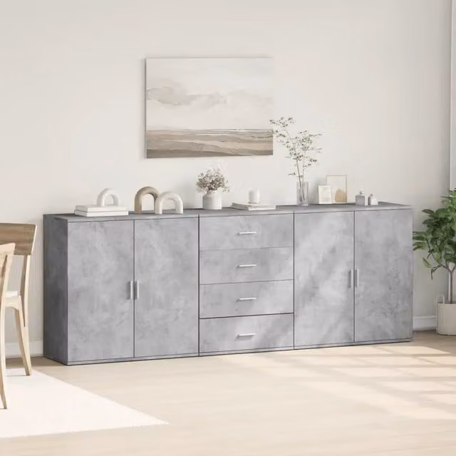 Set di 3 credenze moderne vidaXL in legno multistrato, colore grigio cemento