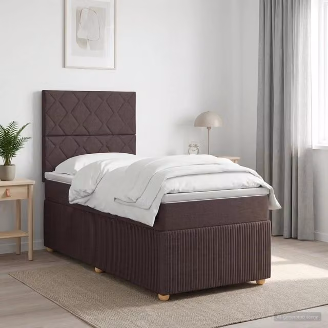 Letto box spring con materasso vidaXL in tessuto marrone e bianco L/P: 90 x 190 cm – 1