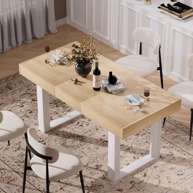 Tavolo da pranzo allungabile 120-160 cm in truciolare naturale e bianco
