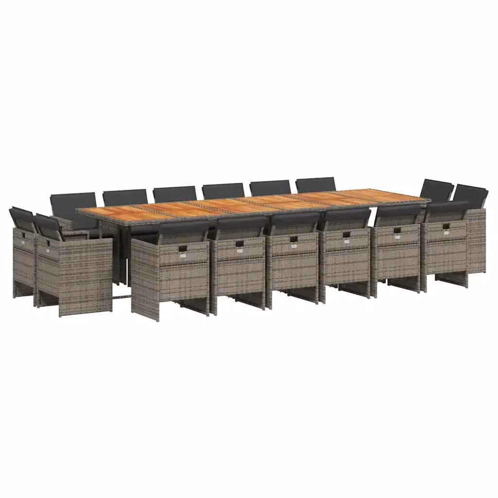 Set da pranzo da giardino vidaXL in polyrattan e legno di acacia con 17 pezzi e cuscini grigi – 2