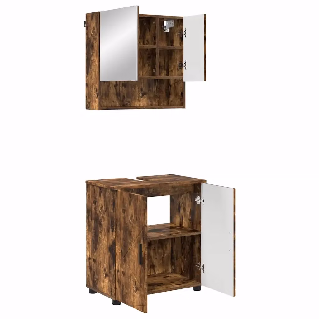 Set di mobili per il bagno vidaXL composto da mobile lavabo e armadietto con specchio, colore marrone, L/P/H: 61 x 35 x 64 cm – 2