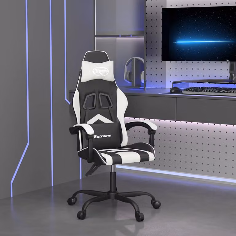 Sedia da Gaming Girevole vidaXL in Similpelle Nero e Bianco con Poggiatesta e Braccioli