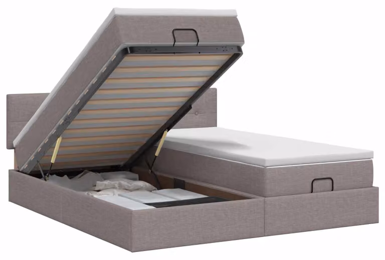 Divano letto ottomano con materasso e poggiatesta, 2 pezzi, rivestito in tessuto color taupe