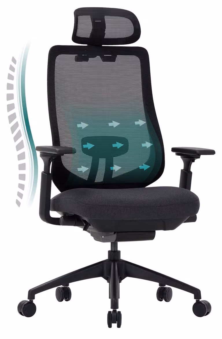 Sedia da ufficio COLAMY con braccioli regolabili in 4 direzioni e seduta regolabile in avanti e indietro, comfort ottimale per un lavoro intenso, colore nero
