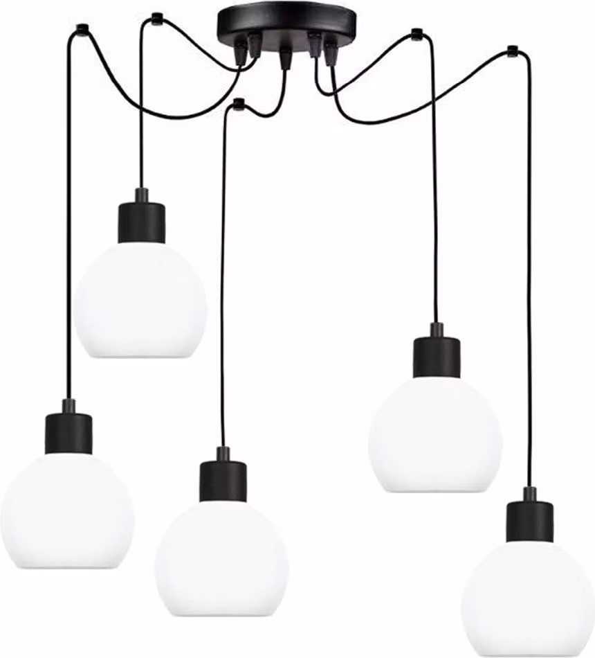 Lampada a sospensione nera con paralume bianco MOKA 14-120