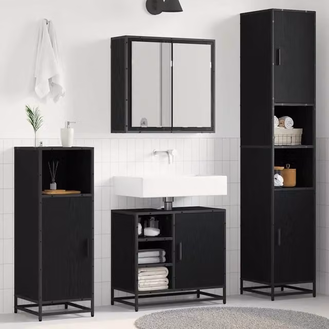 Set di mobili per il bagno 3 pz Rovere Nero 3402362