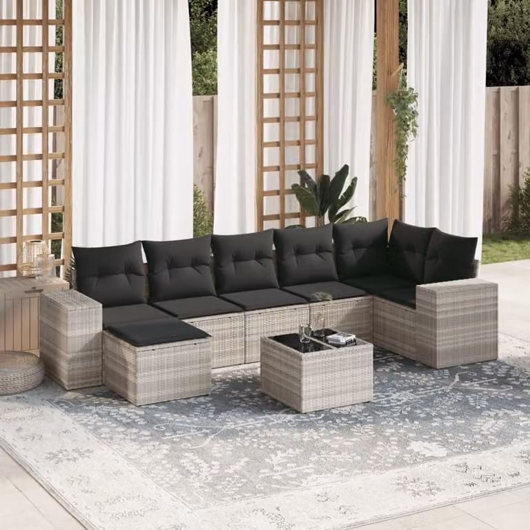 Maison Exclusive - Set Divano da Giardino 8pz con Cuscini Grigio Chiaro Polyrattan