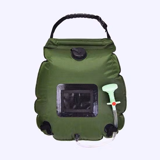 Doccia solare portatile, sistema di riscaldamento a energia solare da 20 litri con tubo flessibile rimovibile e soffione girevole, ideale per il campeggio, le escursioni, i viaggi e la spiaggia - Verde oliva