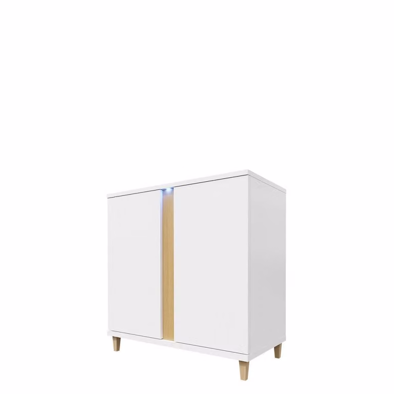 Cassettiera con illuminazione a LED BANTRY 3 – bianco / bianco lucido / impiallacciatura naturale