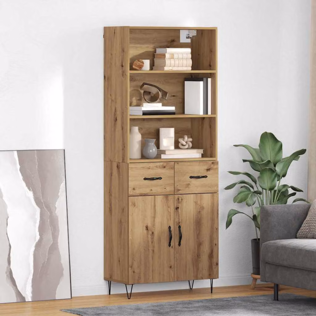 Set di 2 credenze vidaXL in stile industriale color rovere con ante e ripiani, L: 69,5 cm, P: 34 cm, H: 180 cm