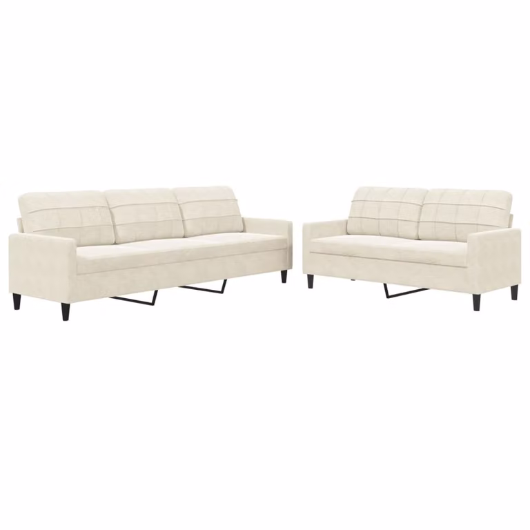 Set di Divani 2 pz con Cuscini Crema in Velluto