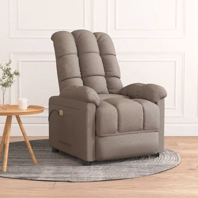 Poltrona relax reclinabile vidaXL in tessuto beige e grigio con braccioli e struttura in legno e metallo