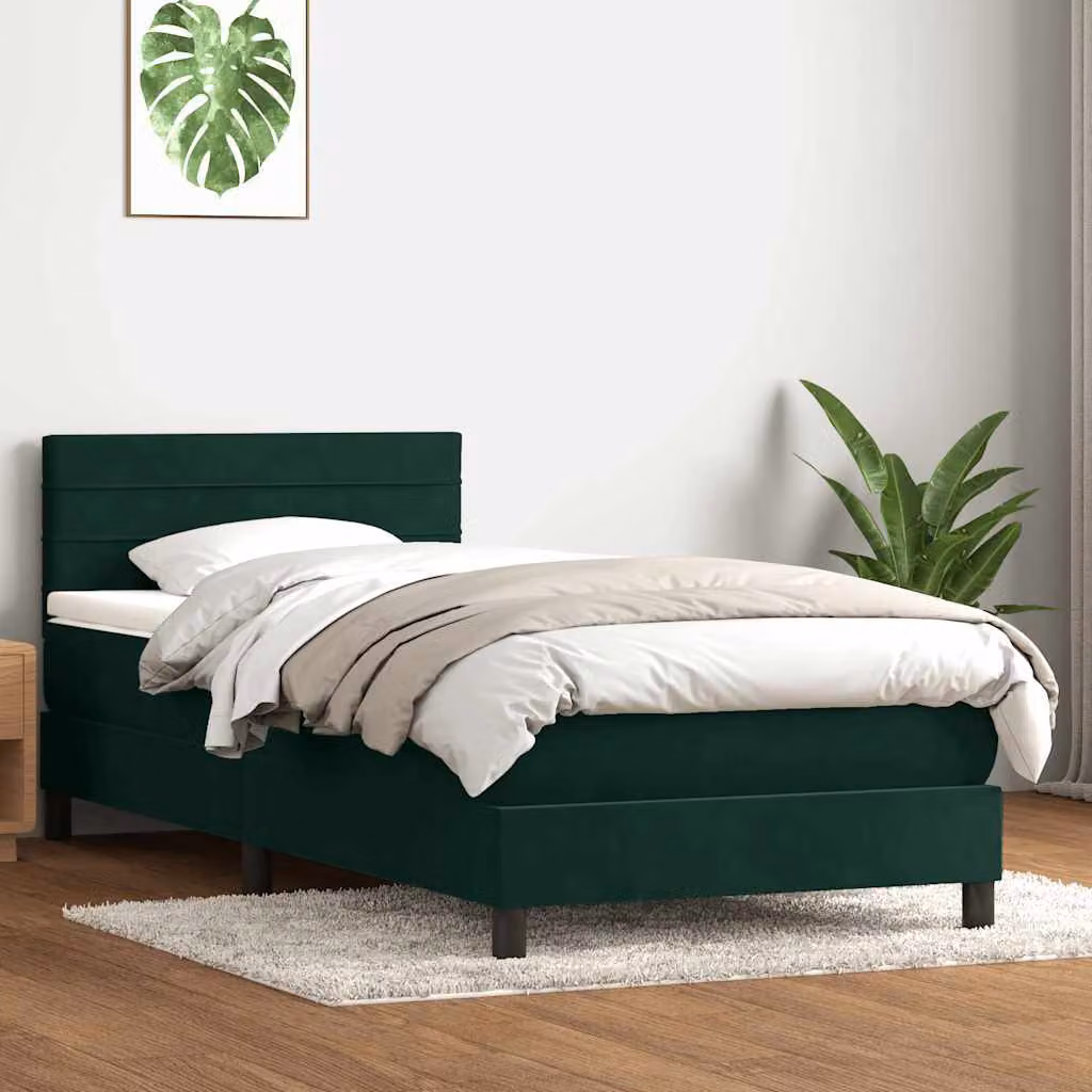 vidaXL Giroletto a Molle con Materasso Ibrido in Velluto Verde Scuro L: 80 cm, H: 223 cm