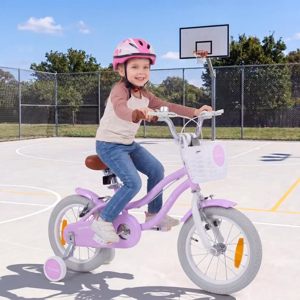 Bicicletta per bambini con telaio in metallo, cestino e stabilizzatori, Viola 14 Pollici – 2