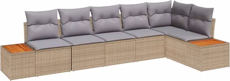 Set Divano da Giardino con cuscino 6 pcs Beige Poly Rattan