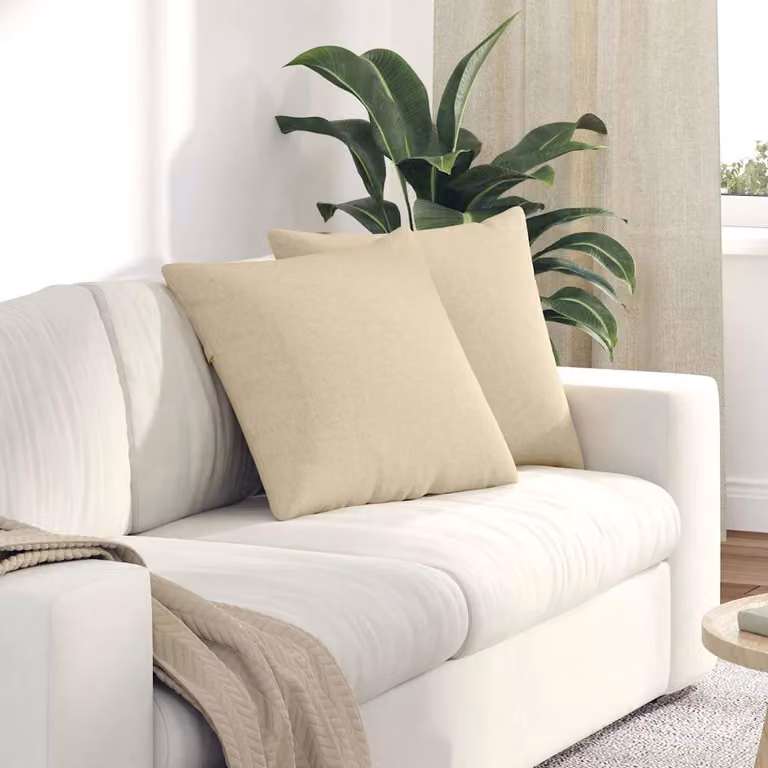 Set di 2 cuscini da divano quadrati vidaXL in tessuto beige con fodera rimovibile e lavabile, L 50 cm x P 50 cm