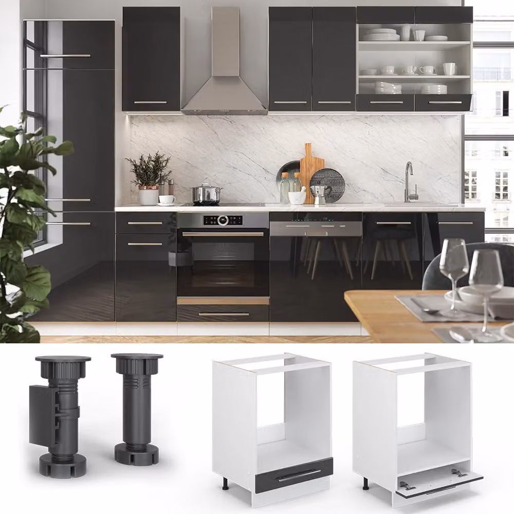Mobile per forno da incasso Fame-Line Vicco Antracite lucido e Bianco 60 cm – 2