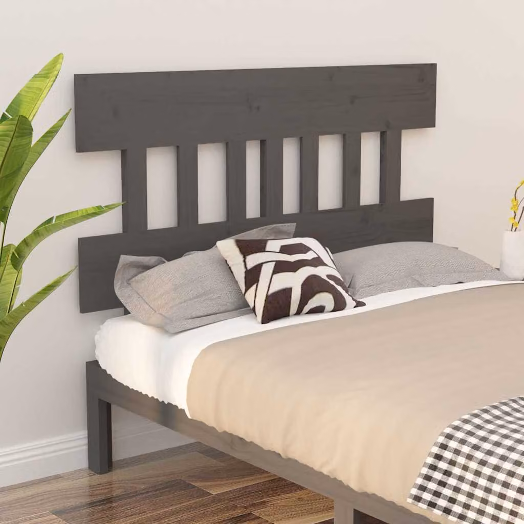 Testiera per letto vidaXL in legno massello di pino, colore grigio, L 153,5 x P 3 x H 81 cm