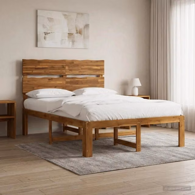 Letto matrimoniale moderno vidaXL in legno di acacia marrone con testiera e doghe fisse L/P/H: 205.5 x 124.0 x 115.0 cm, dimensioni materasso: 120 x 200 cm