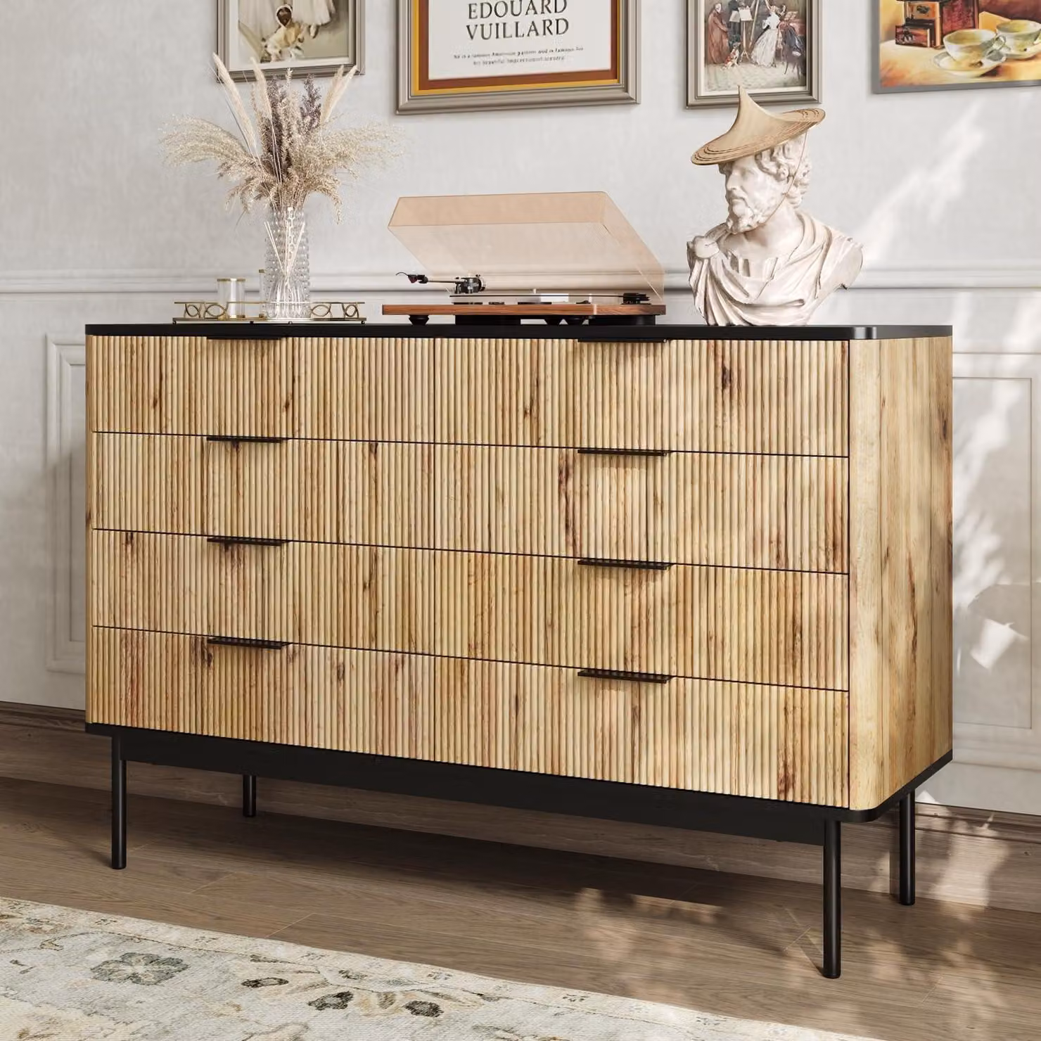 Mobile contenitore con 8 ante, dimensioni 120x39,5x80 cm, finitura effetto legno nero