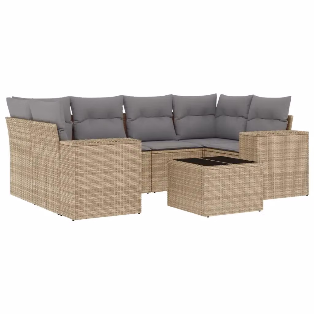 Set di divani da giardino vidaXL in 7 pezzi con cuscini beige in polyrattan e tavolino da esterno – 2