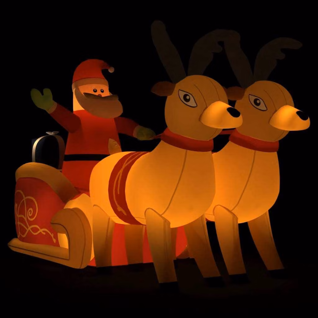 Decorazione Natalizia Babbo Natale e Renne Gonfiabili LED 130cm