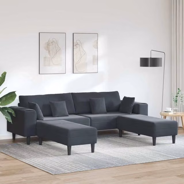 Divano 3 pz Grigio scuro Velluto 3335173