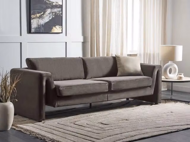 Divano a 3 posti Beliani in velluto grigio con stile moderno per il tuo soggiorno L: 237 cm, P: 83 cm, H: 76 cm – 1