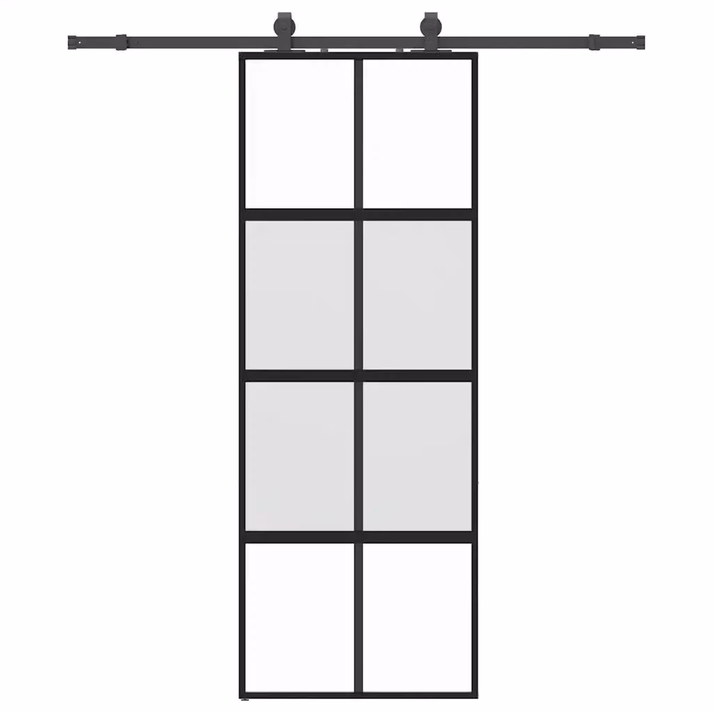 Porta Scorrevole Moderna vidaXL in Vetro Trasparente e Alluminio con Ferramenta Nera L: 76 cm, H: 205 cm – 2