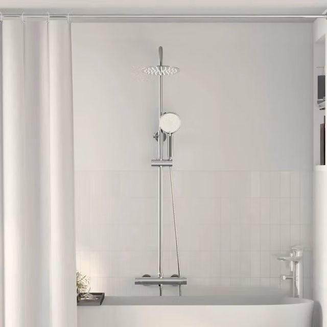 Set di Sistema Doccia Termostatico vidaXL con Colonna Rigida e Doccetta, Acciaio Inox, Cromato, L/P/H: 27 x 46 x 123 cm – 1