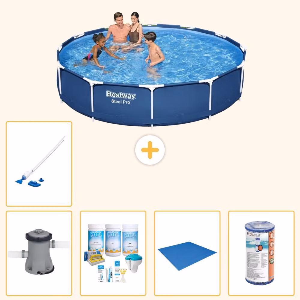Piscina gonfiabile Bestway Steel Pro, rotonda, dimensioni 366x76 cm, composta da 6 parti, modello S22105
